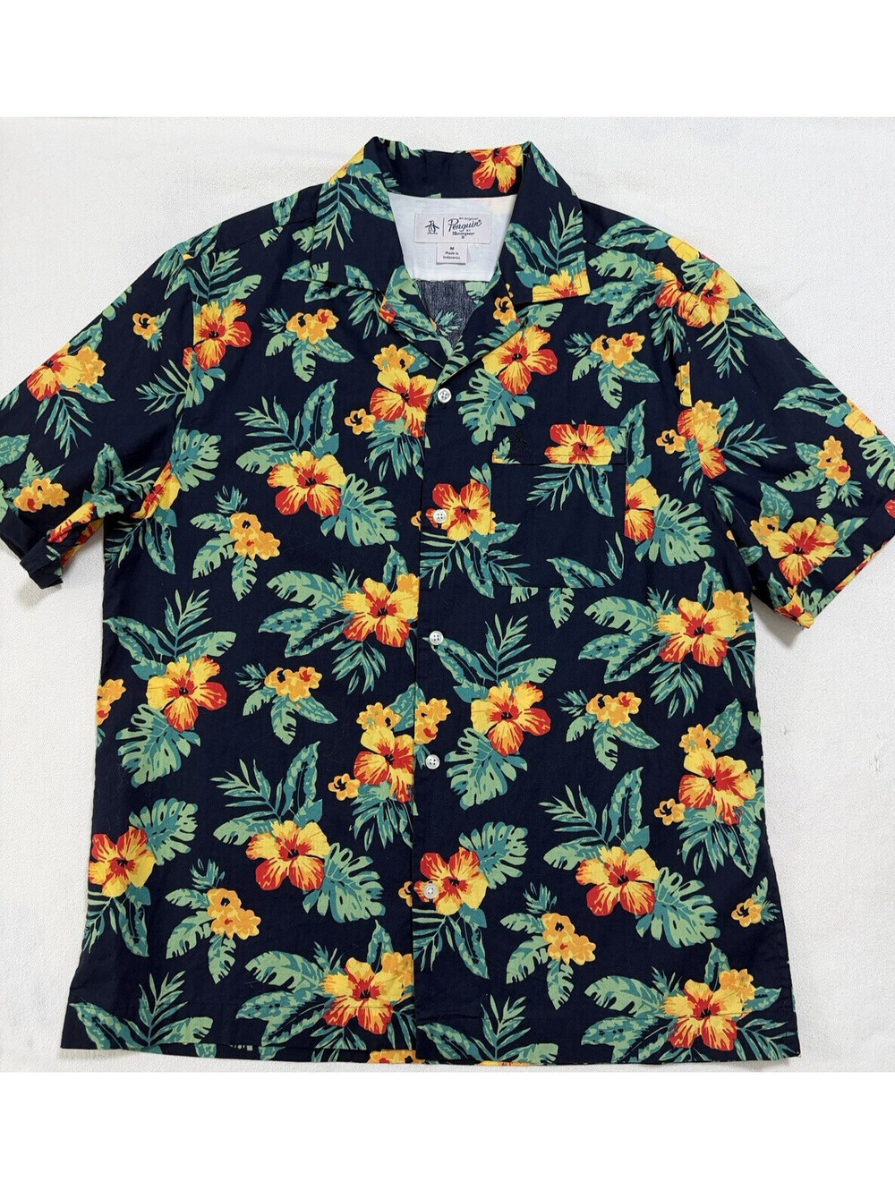 NEW Original Penguin Shirt Mens Medium Floral Button Up Cotton Aloha Summer